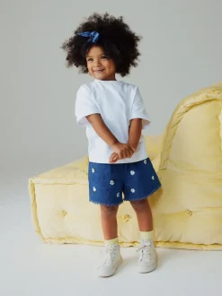 Next Bleu moyen - Shorts Denim Brodés Daisy (3mois-7ans) Sale