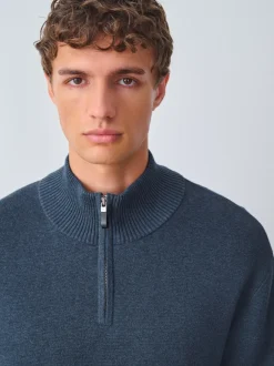 Next - Uni - Pull N.Premium Coupe classique 100% Coton Premium à fermeture éclair Bleu moyen