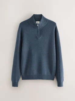 Next - Uni - Pull N.Premium Coupe classique 100% Coton Premium à fermeture éclair Bleu moyen