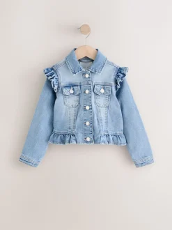 Next Bleu moyen - Veste en jean à épaules volantées (3-16ans)