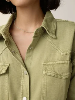 Next Bleu moyen et vert kaki - Lot de 2 chemises en jean oversize Discount