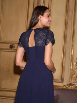Seraphine Bleu nuit - Robe haut de gamme en soie à manches Dentelle de maternité Best