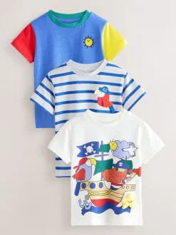 Next Bleu Pirates - Lot de 3 t-shirts appliqués à manches courtes (3mois7ans) New