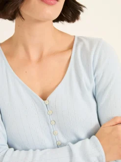 Fat Face bleu pâle - Haut FatFace Pointelle Henley