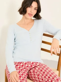 Fat Face bleu pâle - Haut FatFace Pointelle Henley