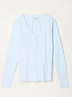 Fat Face bleu pâle - Haut FatFace Pointelle Henley