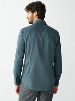 Next - Slim Fit (Slim Fit) - Chemises Oxford boutonnées Easy Iron Bleu pétrole Best