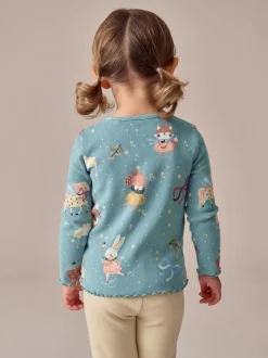 Next - T-shirt à manches longues en côtes (3mths-7yrs) Bleu sarcelle motif fée New