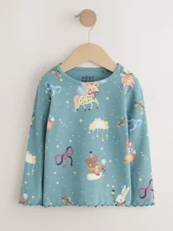 Next - T-shirt à manches longues en côtes (3mths-7yrs) Bleu sarcelle motif fée New