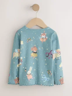 Next - T-shirt à manches longues en côtes (3mths-7yrs) Bleu sarcelle motif fée New