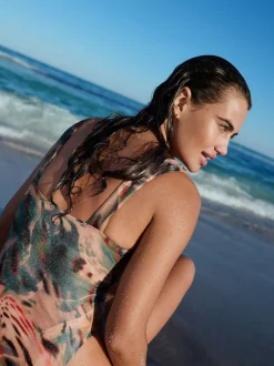 Next Bleu sarcelle/Rose Animal métallisé - Maillot de bain gainant pigeonnant Clearance