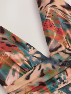 Next Bleu sarcelle/Rose Animal métallisé - Maillot de bain gainant pigeonnant Clearance