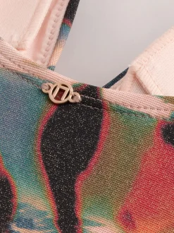 Next Bleu sarcelle/Rose Animal métallisé - Maillot de bain gainant pigeonnant Clearance