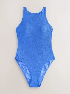 Next Bleu texturé bleuet - Maillot de bain gainant Tummy à col montant Online