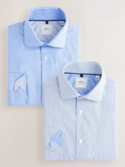 Next Bleu texturé/rayé - Ajustement régulier - Lot de 2 chemises élégantes faciles d’entretien à manchette simple Best