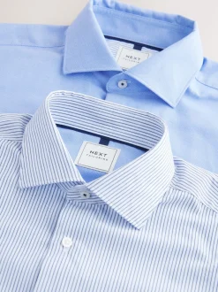 Next Bleu texturé/rayé - Ajustement régulier - Lot de 2 chemises élégantes faciles d’entretien à manchette simple Best