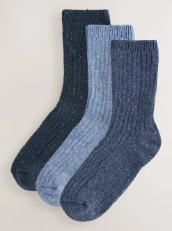 Next - Laine thermale Blend Chaussettes de cheville 3 Lot avec soie Bleu tonal Discount