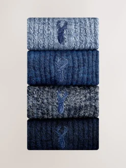 Next Bleu torsadé - Lot de chaussettes épaisses brodées 4 Outlet