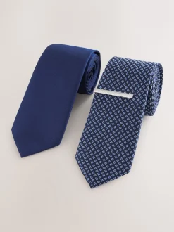 Next - Lot de 2 cravates clip texturées bleu vif