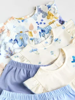 Next Bleu/blanc à fleurs - Ensemble t-shirt et short à volants bébé 6 pièces (0mois-2ans) Discount