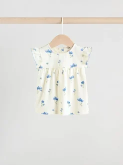 Next Bleu/blanc à fleurs - Ensemble t-shirt et short à volants bébé 6 pièces (0mois-2ans) Discount