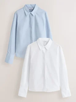 Next Bleu/Blanc - Lot de 2 chemises ajustées extensibles indispensables à manches longues Sale