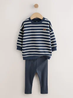 Next Bleu/blanc rayé/auto - Ensemble sweat-shirts et legging, lot de 2 (3mois-7ans) Best