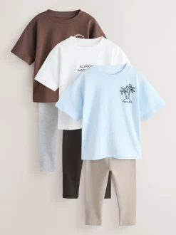 Next Bleu/blanc/marron - Ensemble haut et legging à manches courtes Lot de 3 (3mois7ans) Online