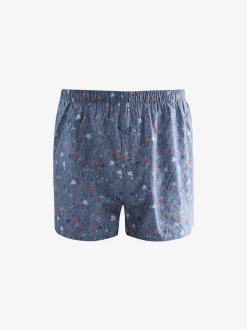 Next - Lot de 4 - Boxers purs tissés Bleu/Blanc/Vert Fleuri  Outlet