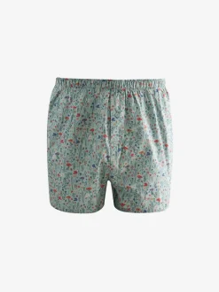 Next - Lot de 4 - Boxers purs tissés Bleu/Blanc/Vert Fleuri  Outlet