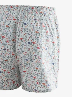 Next - Lot de 4 - Boxers purs tissés Bleu/Blanc/Vert Fleuri  Outlet