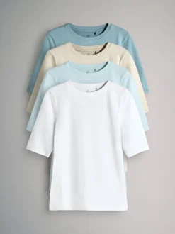 The Set Bleu/bleu clair/Crème/Blanc - lot de 4 t-shirts à manches mi-longues à col rond New