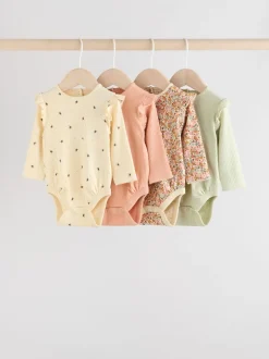 Next Bleu/Crème/Coral Ditsy - Body à volants et manches longues bébé Lot de 4 (0mois2ans)