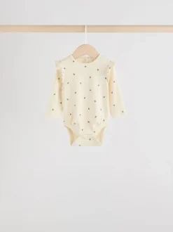 Next Bleu/Crème/Coral Ditsy - Body à volants et manches longues bébé Lot de 4 (0mois2ans)