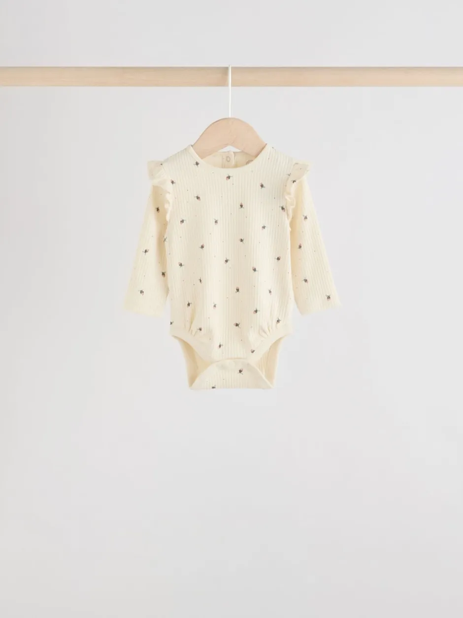 Next Bleu/Crème/Coral Ditsy - Body à volants et manches longues bébé Lot de 4 (0mois2ans)