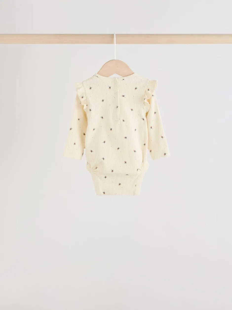 Next Bleu/Crème/Coral Ditsy - Body à volants et manches longues bébé Lot de 4 (0mois2ans)