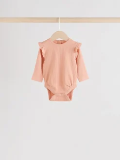 Next Bleu/Crème/Coral Ditsy - Body à volants et manches longues bébé Lot de 4 (0mois2ans)