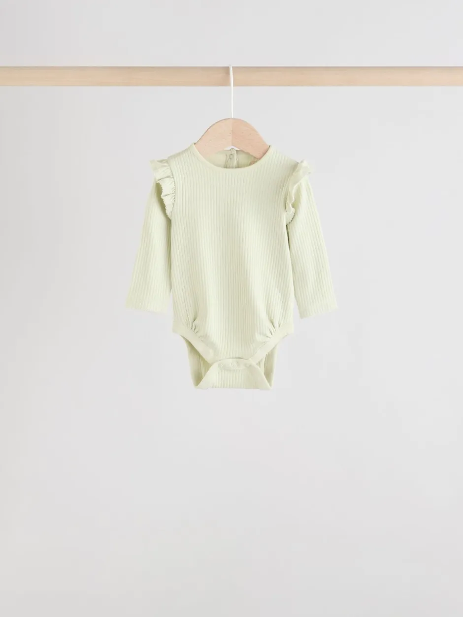 Next Bleu/Crème/Coral Ditsy - Body à volants et manches longues bébé Lot de 4 (0mois2ans)