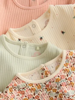 Next Bleu/Crème/Coral Ditsy - Body à volants et manches longues bébé Lot de 4 (0mois2ans)