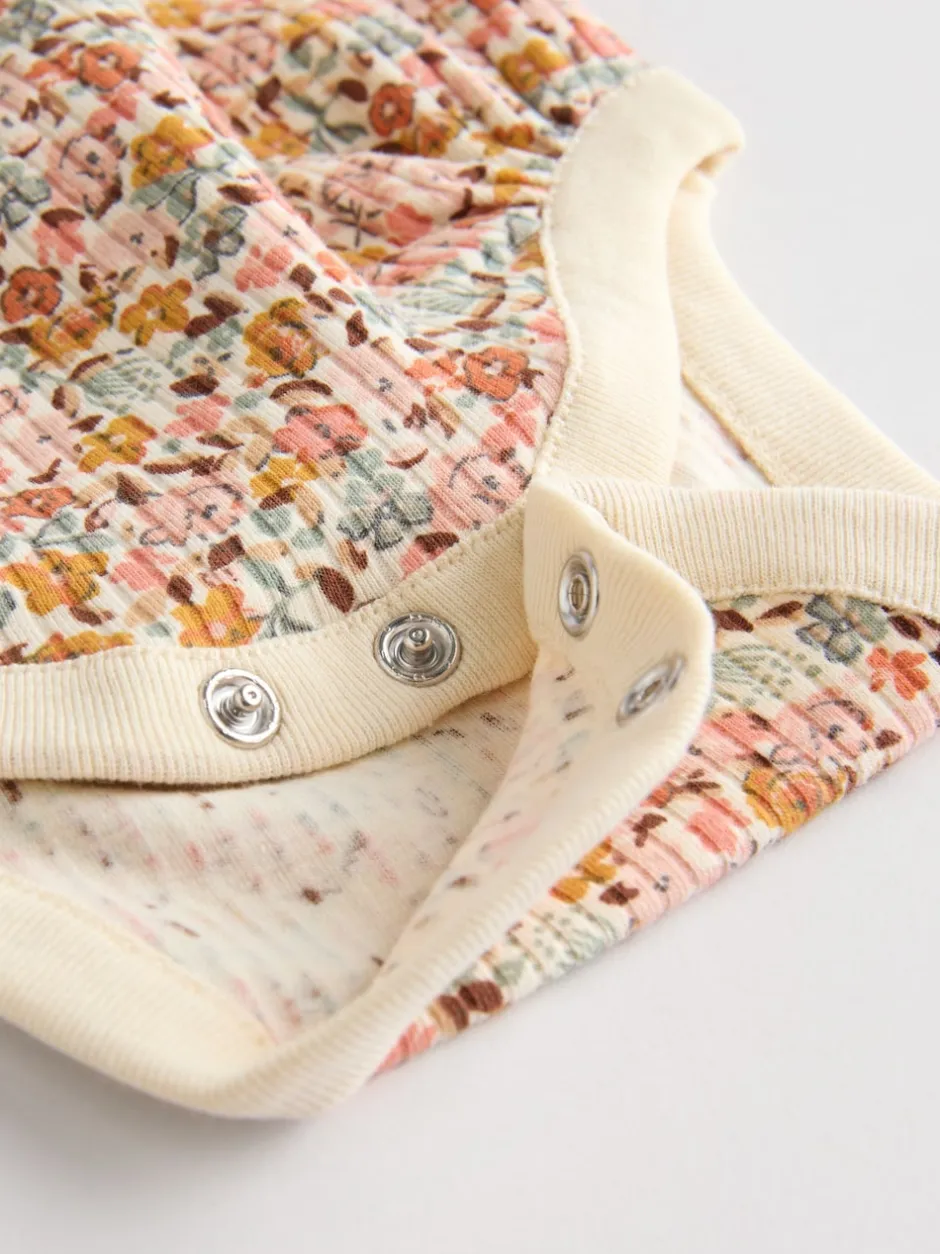 Next Bleu/Crème/Coral Ditsy - Body à volants et manches longues bébé Lot de 4 (0mois2ans)