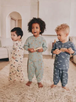 Next - Lot de 3 pyjamas oversize (9mois-10ans) Bleu/Ecru Clearance