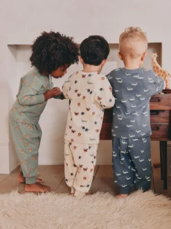 Next - Lot de 3 pyjamas oversize (9mois-10ans) Bleu/Ecru Clearance