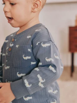 Next - Lot de 3 pyjamas oversize (9mois-10ans) Bleu/Ecru Clearance