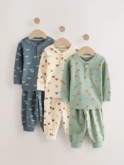 Next - Lot de 3 pyjamas oversize (9mois-10ans) Bleu/Ecru Clearance