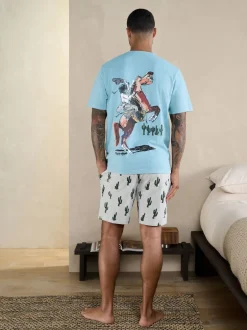 Next Bleu/Gris - Ensemble pyjama Terry Urban en jersey à manches courtes