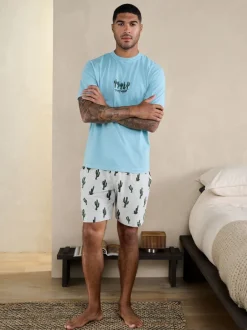 Next Bleu/Gris - Ensemble pyjama Terry Urban en jersey à manches courtes