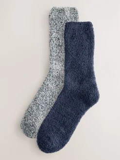 Next Bleu/Gris - Lot de 2 paires de chaussettes moelleuses Hot