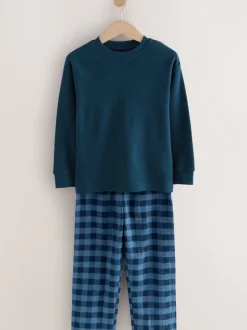 Next - Lot de 2 pyjamas en tissu à carreaux à manches longues (3-16ans) Bleu/Gris Outlet