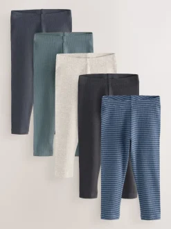 Next Bleu/Gris/Rayure - Lot de 5 leggings côtelés (3mois-7ans) Best