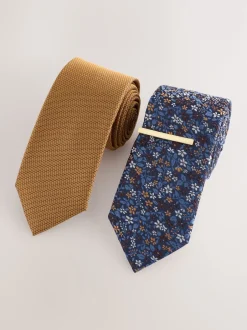 Next - Lot de 2 cravates clip texturées Bleu/Jaune Online